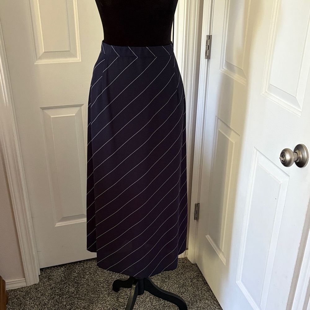 Pendleton Vintage Dark Navy and White Pinstriped Midi Skirt